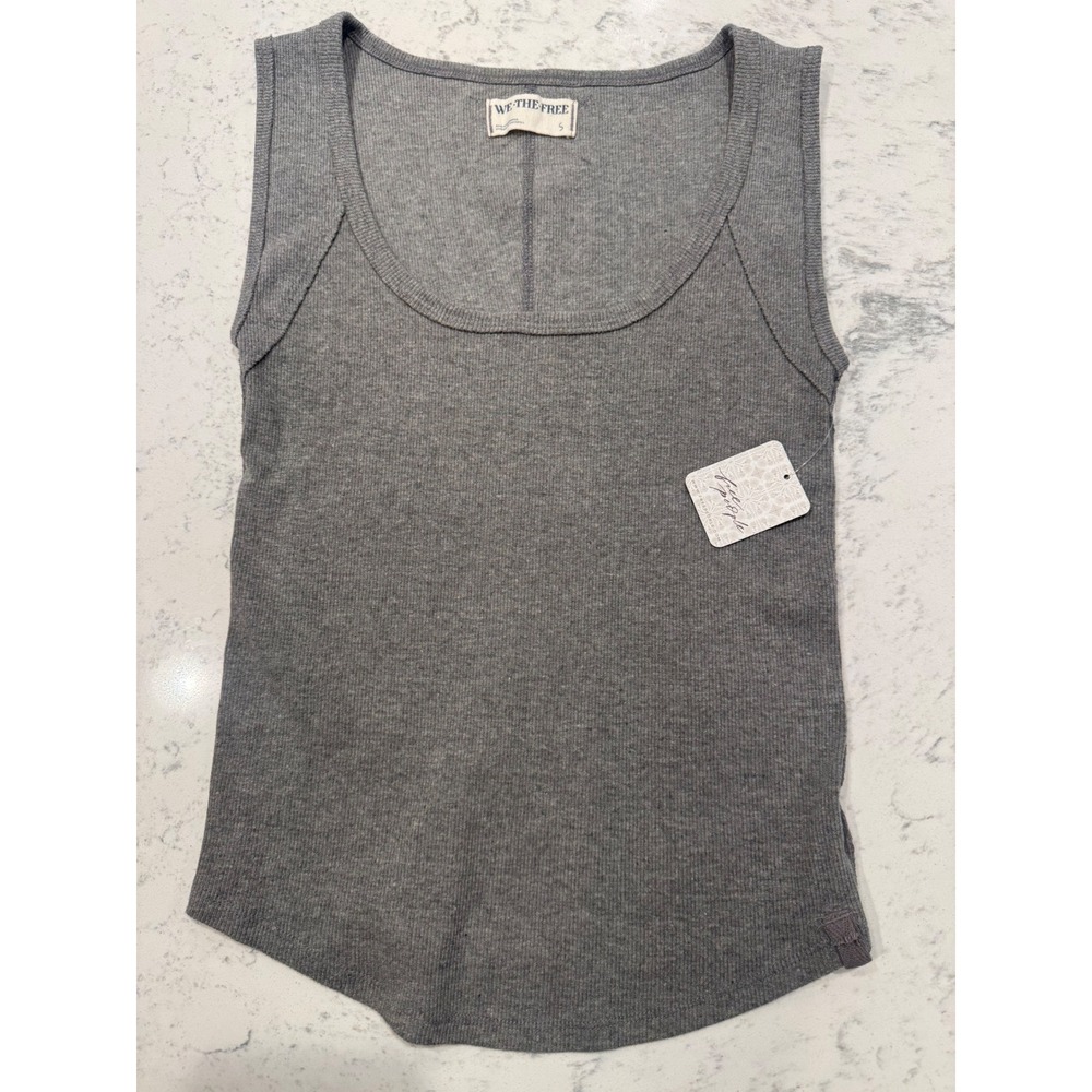 Free People We The Free Heather Grey Ribbed Cotton Scoop Neck Tank Small. NWT!